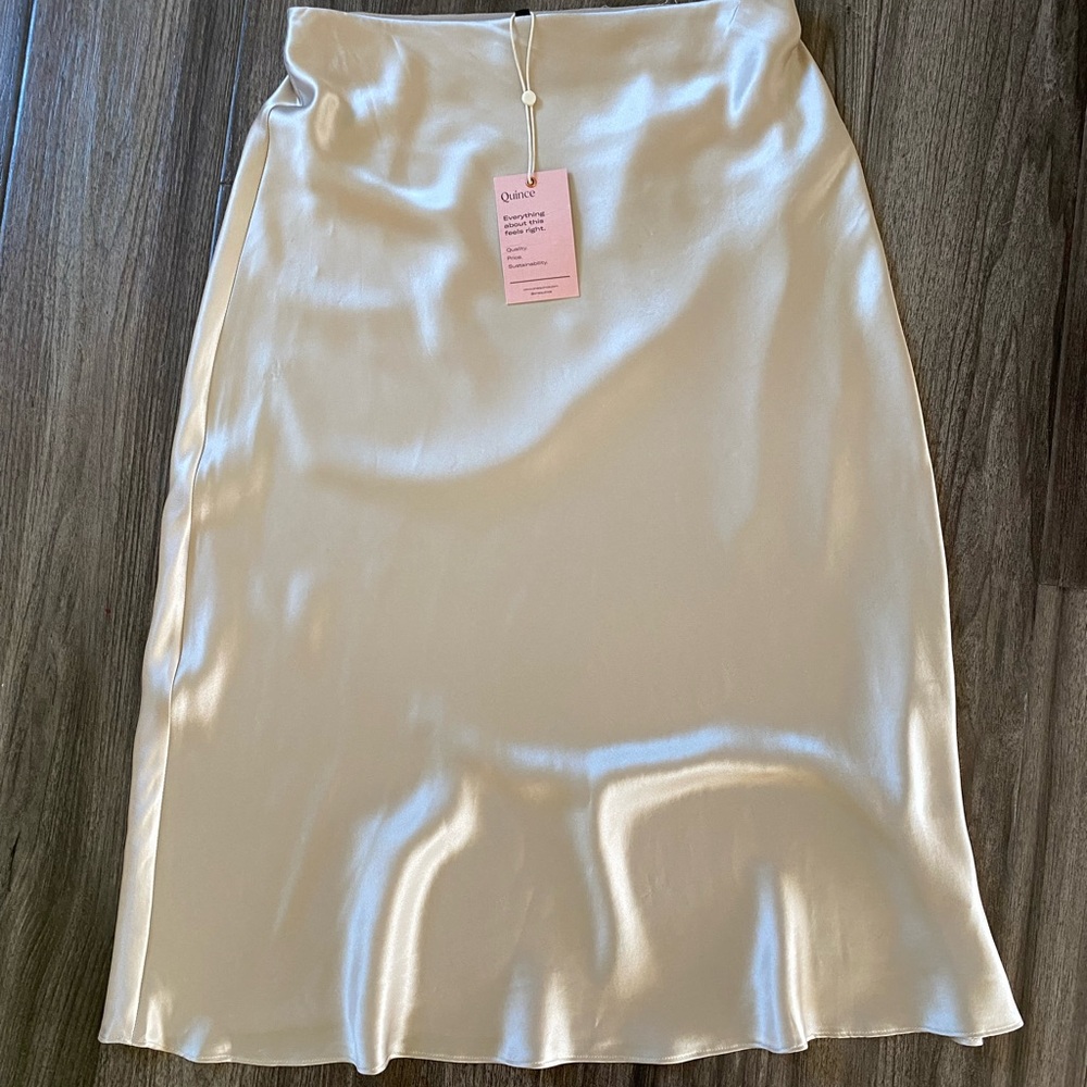 Quince 100% Silk Champagne Midi Skirt